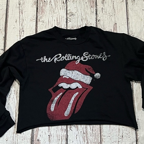 Women's The Rolling Stones Crop Top Christmas Rock n Roll Music Sweatshirt - Picture 2 of 6